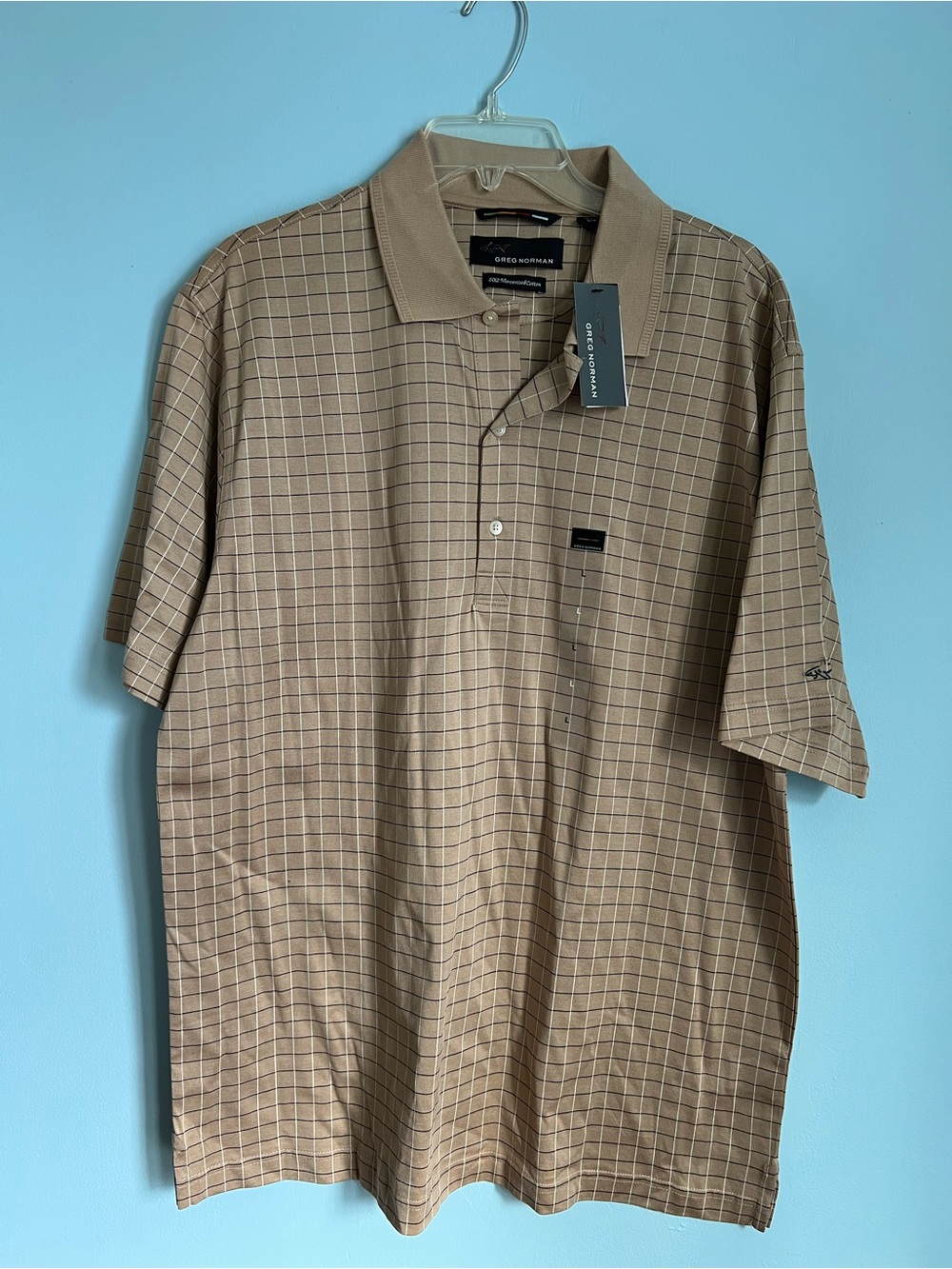 Greg Norman Collection Tan Grid Polo Shirt